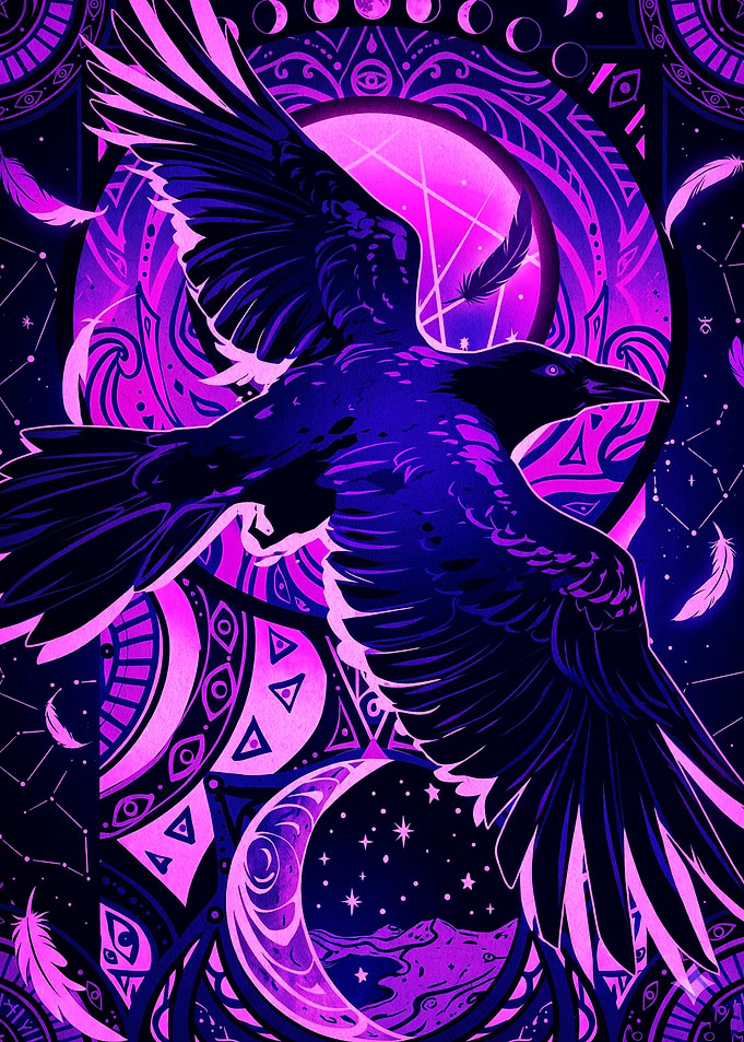 Mystical Raven in Neon Purple