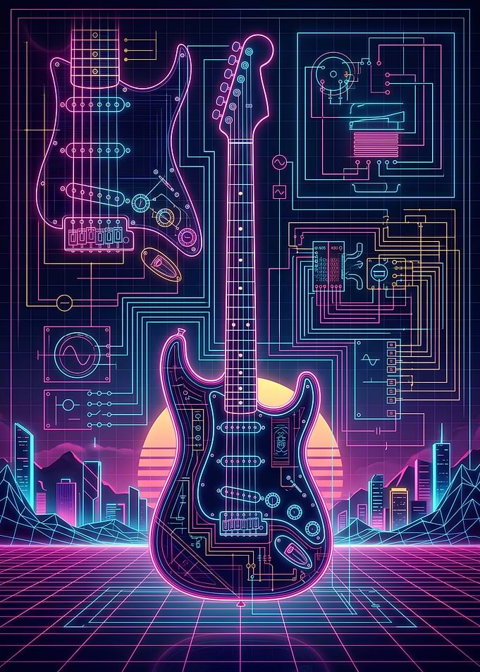 Neon Synthwave Electric Guitar Blueprint
