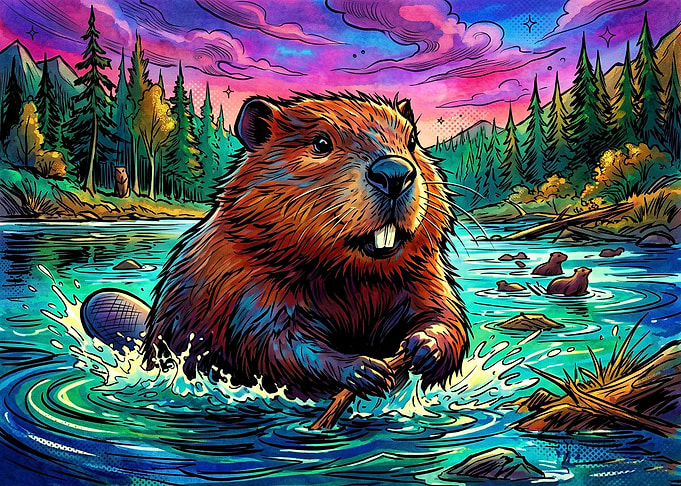 Vibrant Artistic Beaver in River