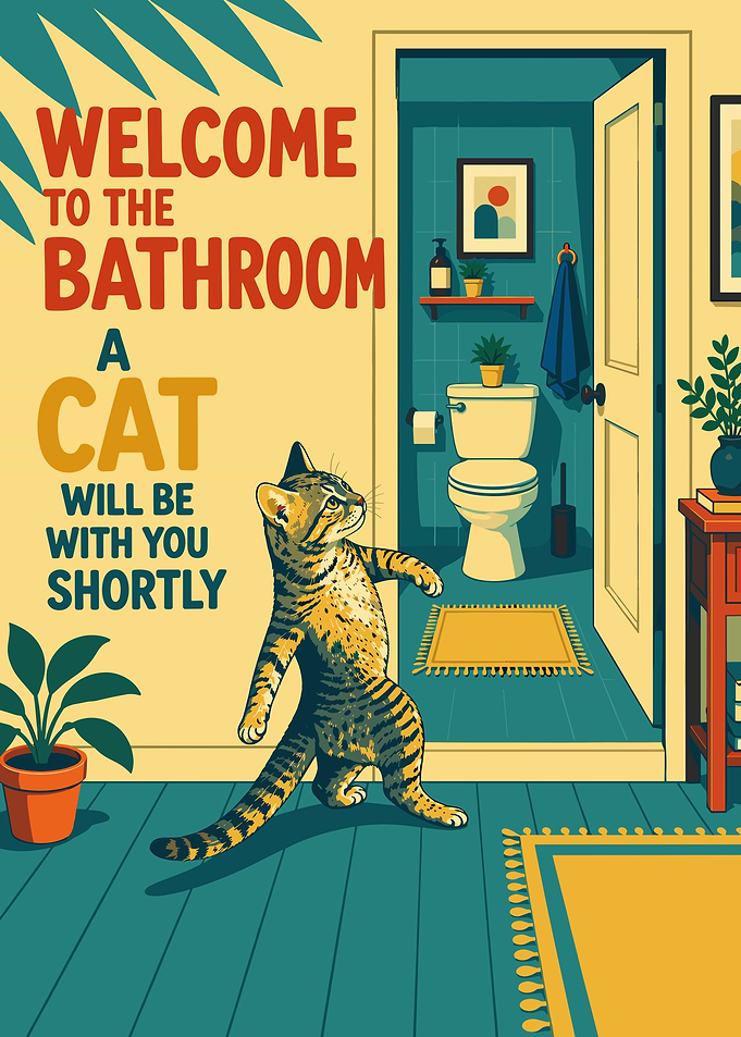 Funny Cat Bathroom Welcome Poster