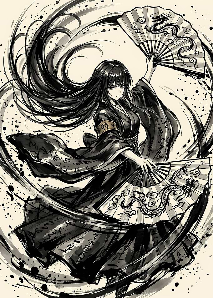 Anime Girl Wielding Dragon Fans