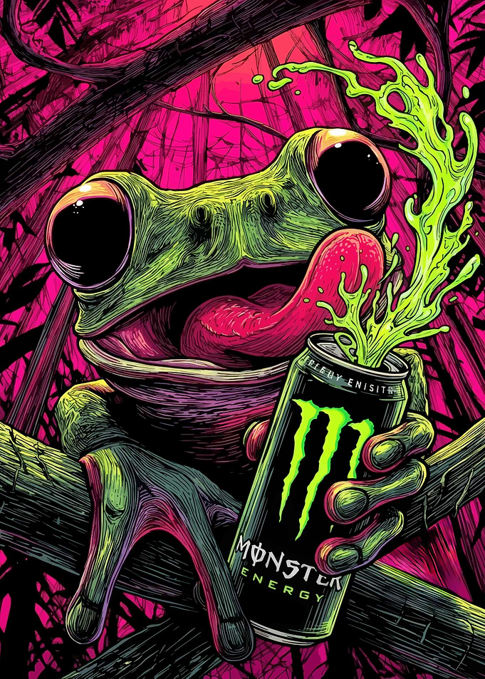 Frog Drinking Monster Energy Drink