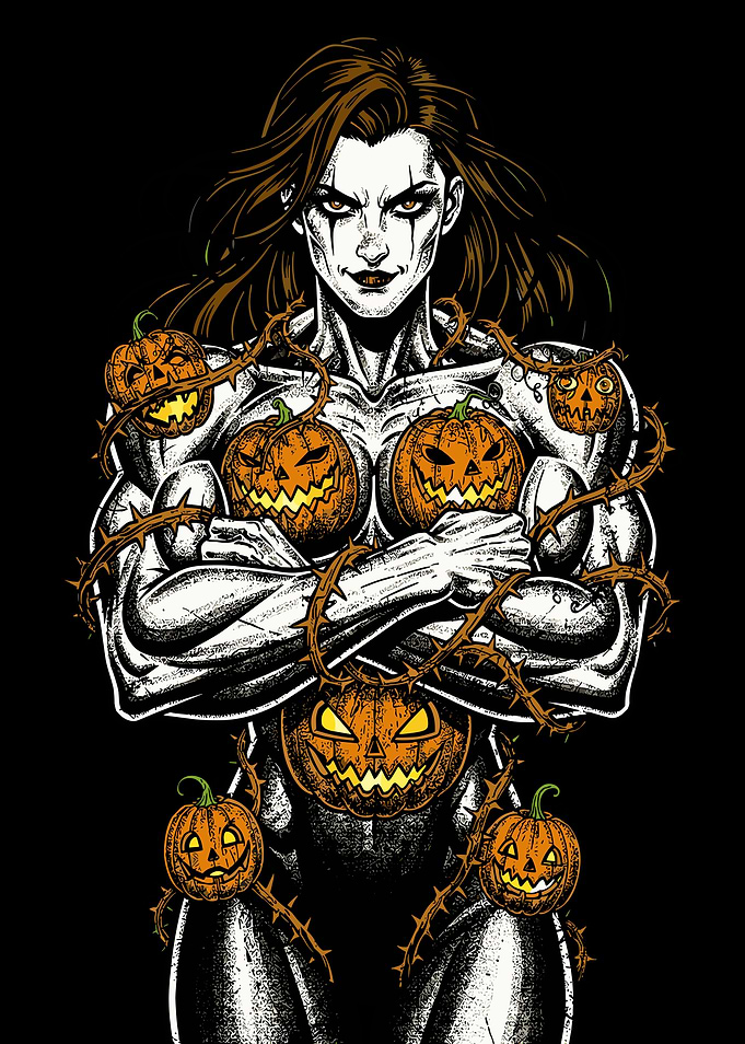 Gothic Woman Wrapped in Jack-o'-Lanterns