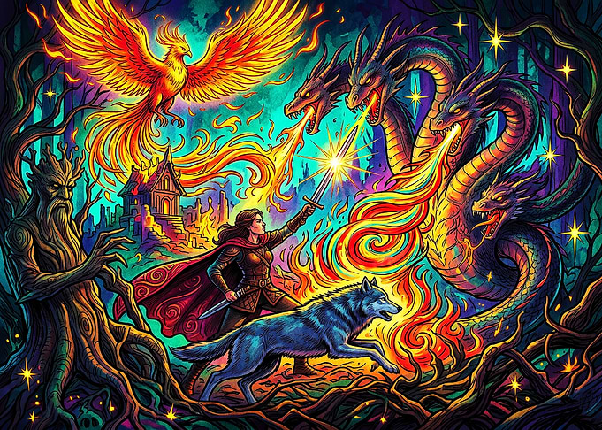 Epic Fantasy Battle with Dragon