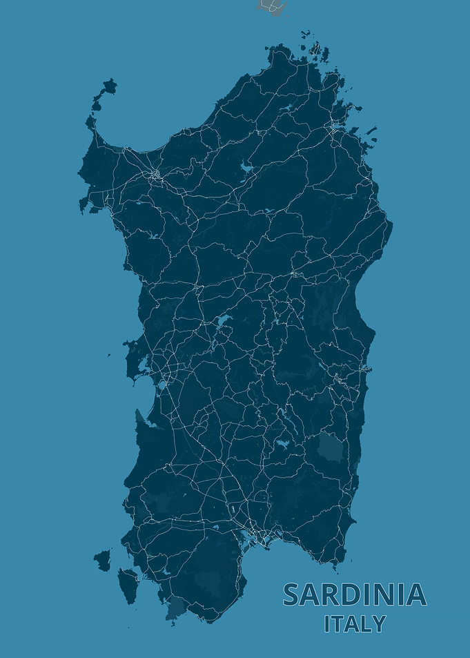 Minimalist Map of Sardinia, Italy