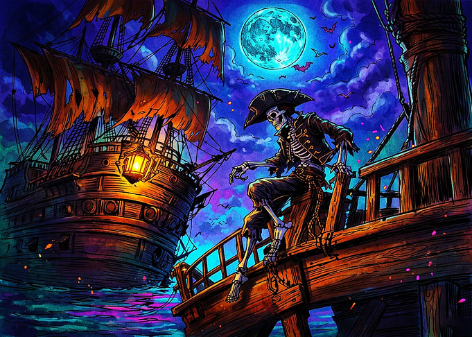 Skeleton Pirate on Haunted Ship