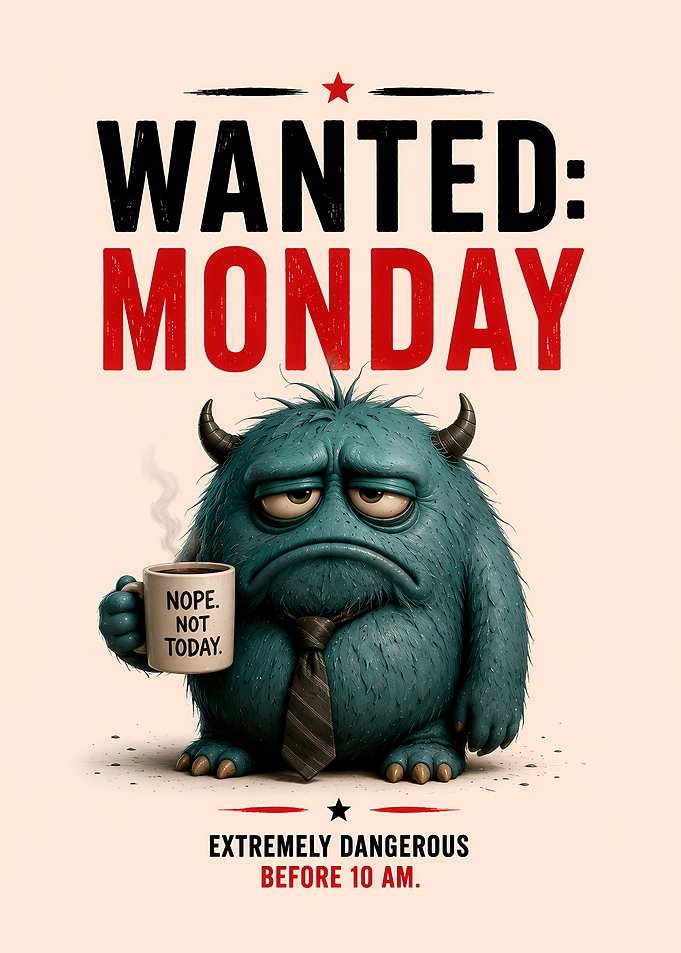 Wanted Monday Funny Monster Poster