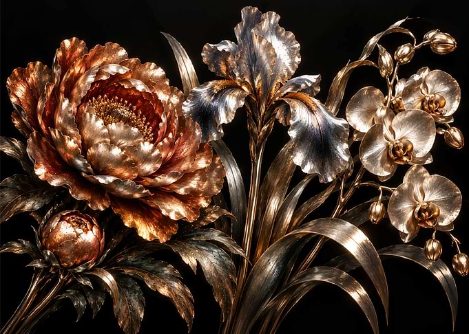 Metallic Floral Arrangement Sculpture