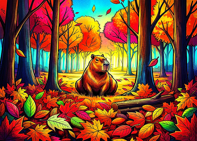 Capybara in a Vibrant Autumn Forest