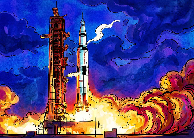 Saturn V Rocket Launch Illustration
