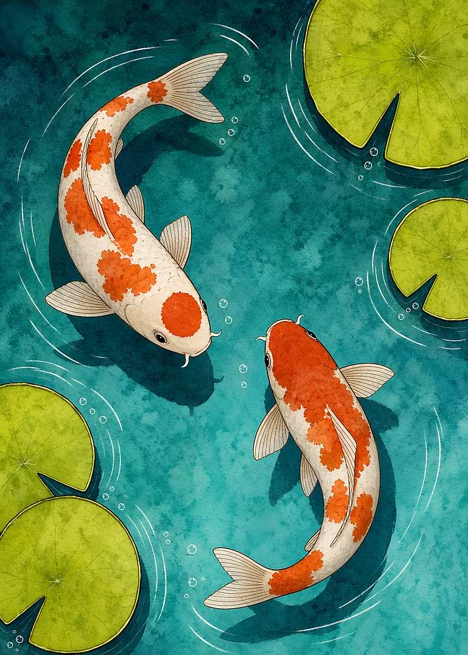 Two Koi Fish in Pond
