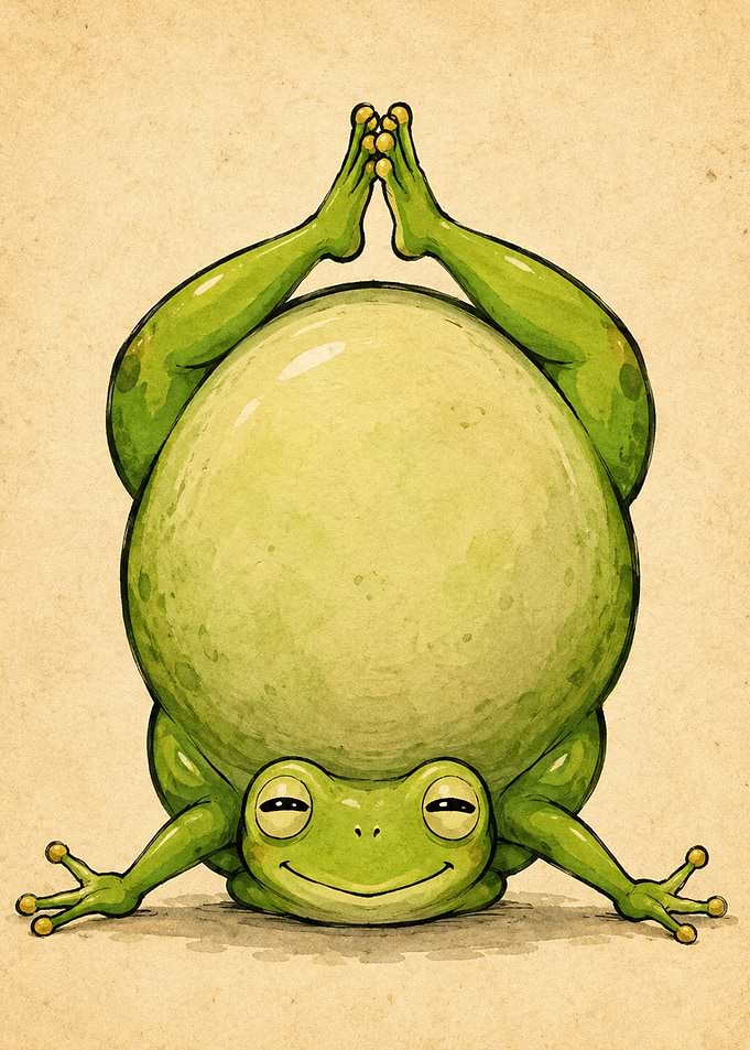Cute Frog Doing Yoga Handstand