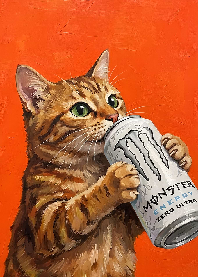 Tabby Cat Drinking Monster Energy