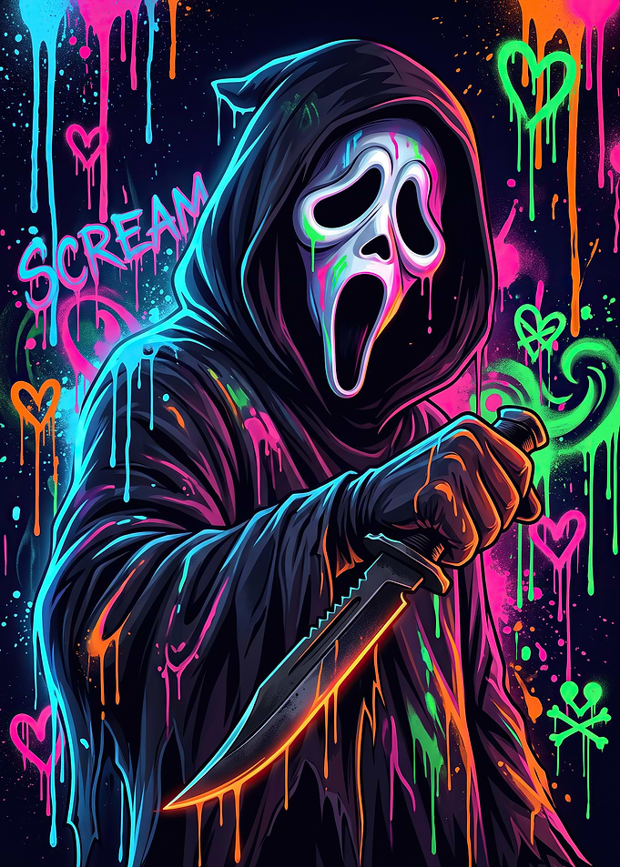 Neon Graffiti Ghostface Scream Art