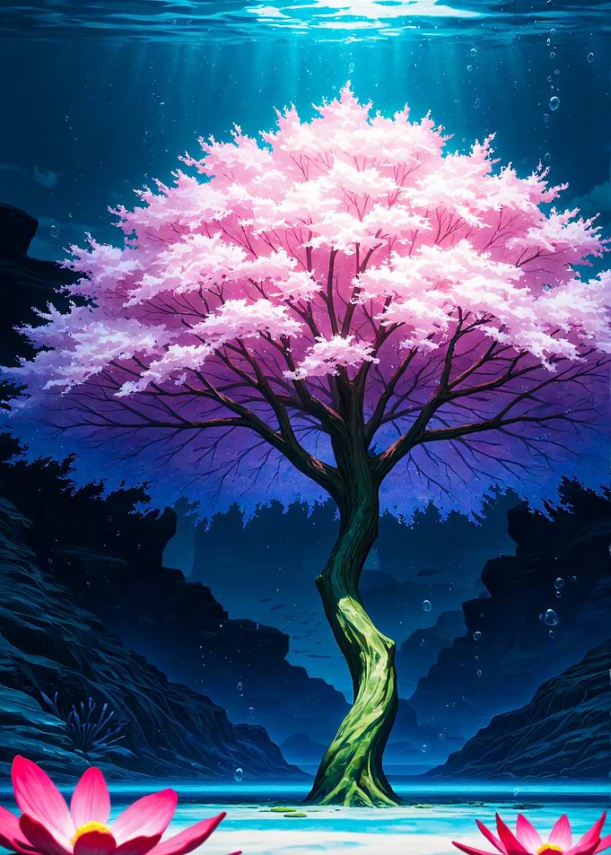 Underwater Sakura Cherry Blossom Tree Landscape