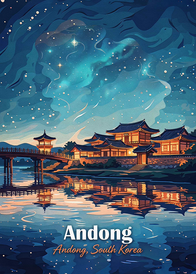 Andong South Korea Night Travel Poster