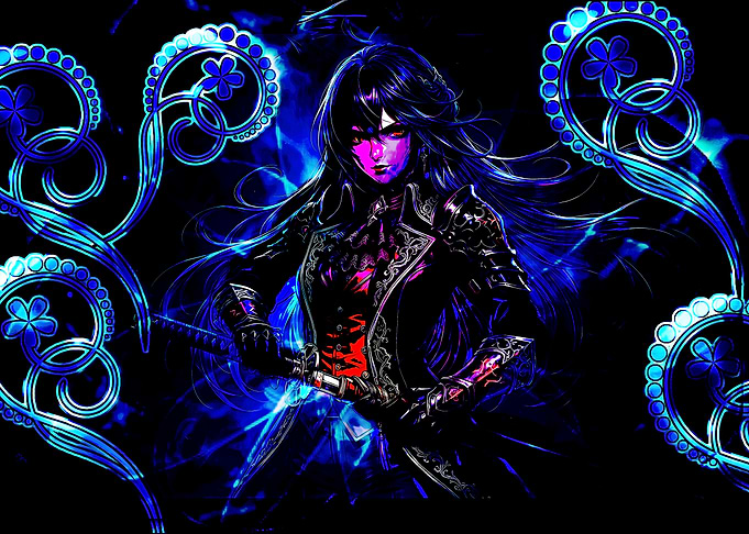 Dark Anime Warrior with Blue Aura