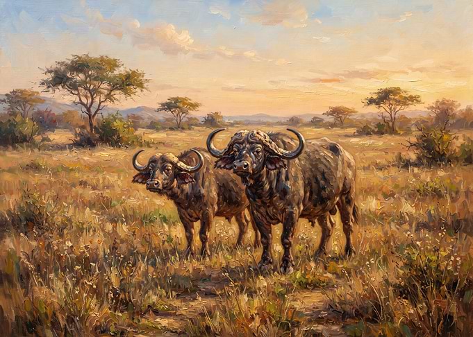 African Buffalo Pair in Savannah