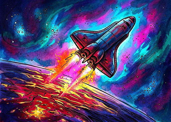 Vibrant Space Shuttle Launch Illustration