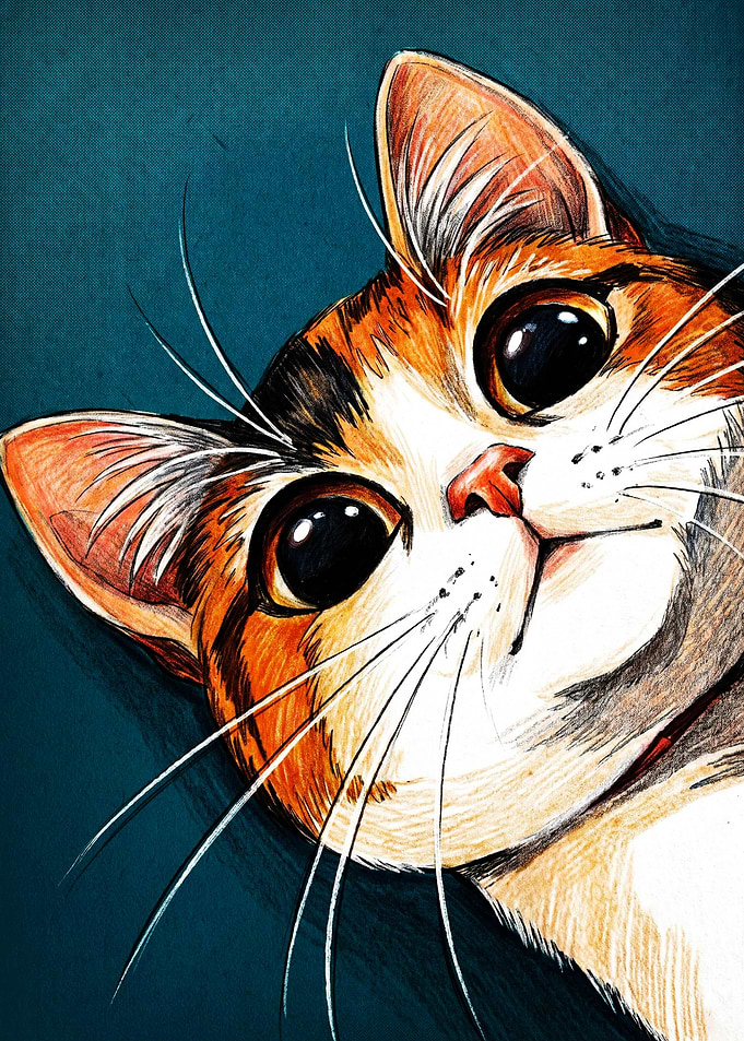 Adorable Calico Cat Portrait Illustration