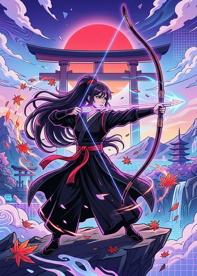 Anime Archer with Glowing Bow