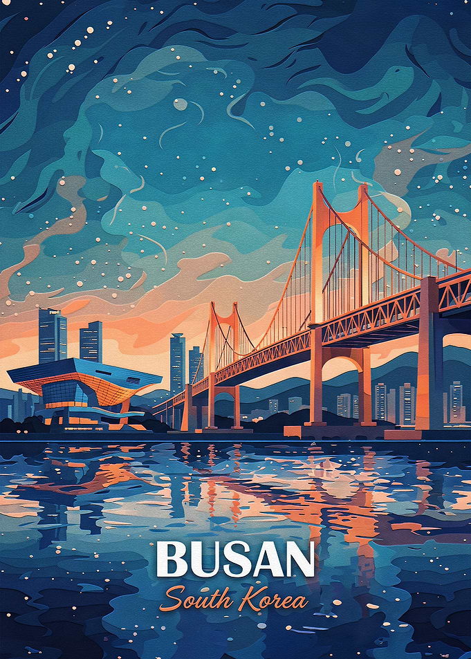Busan South Korea Travel Poster