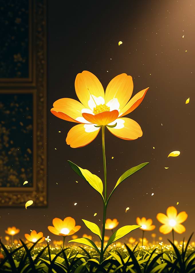 Glowing Golden Flowers Fantasy Nature Landscape