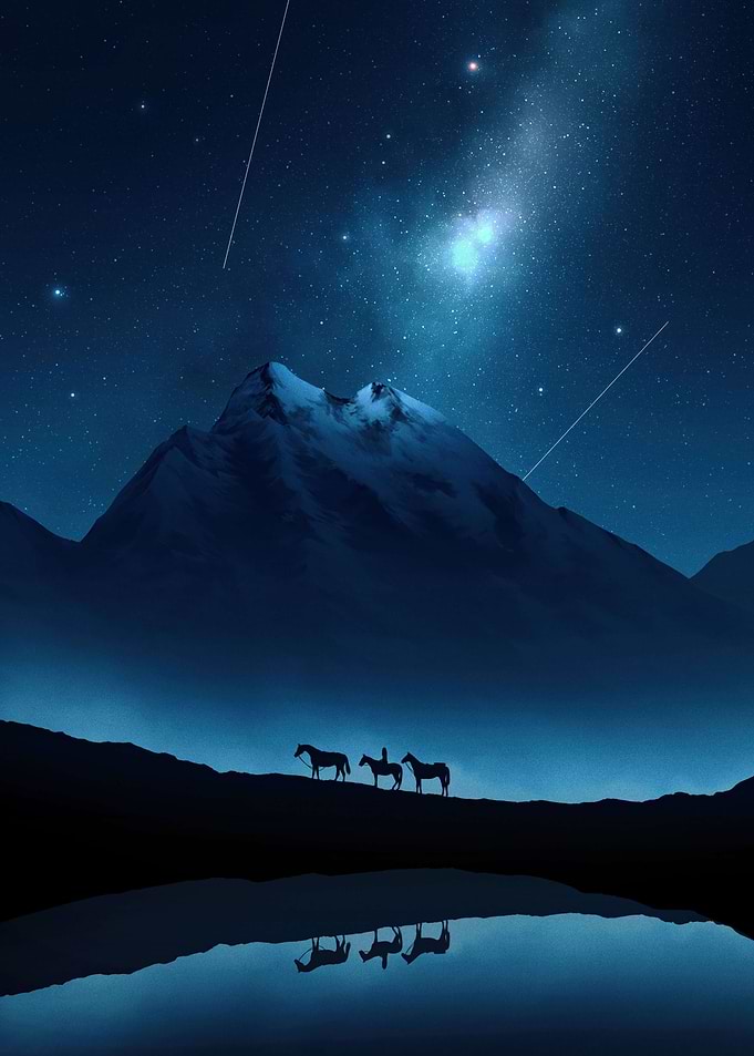 Riders Under a Starry Night Sky