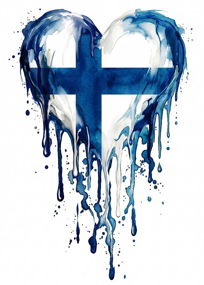 Finland Flag Watercolor Heart