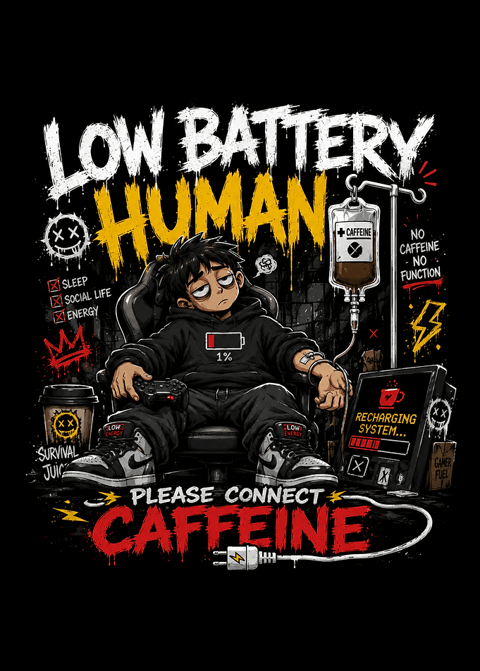 Low Battery Human Gamer Caffeine Design