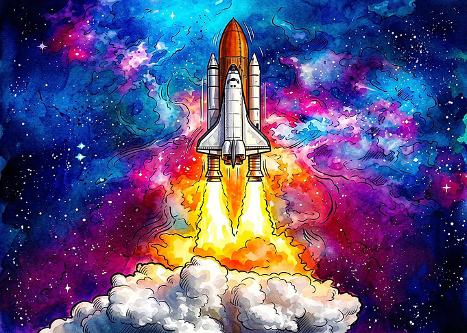 Space Shuttle Launch Watercolor Art
