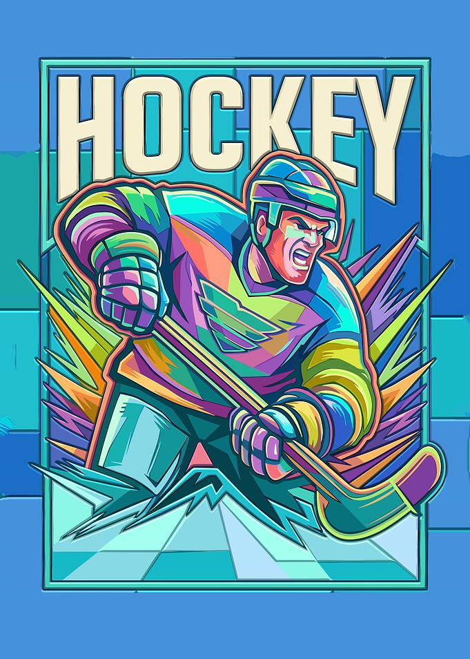 Vibrant Pop Art Hockey Player Poster