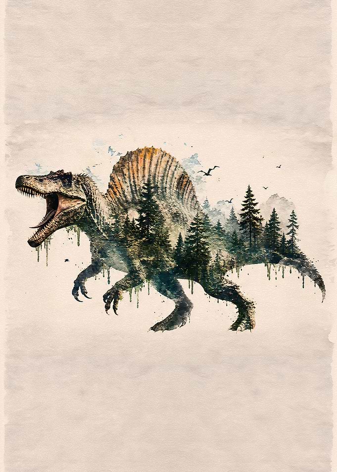 Double Exposure Spinosaurus Forest Art