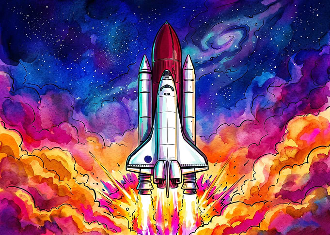 Watercolor Space Shuttle Launch