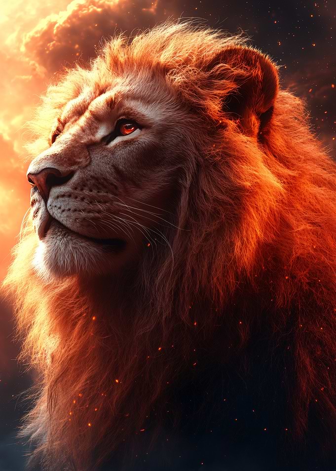 Majestic Lion in Fiery Atmosphere
