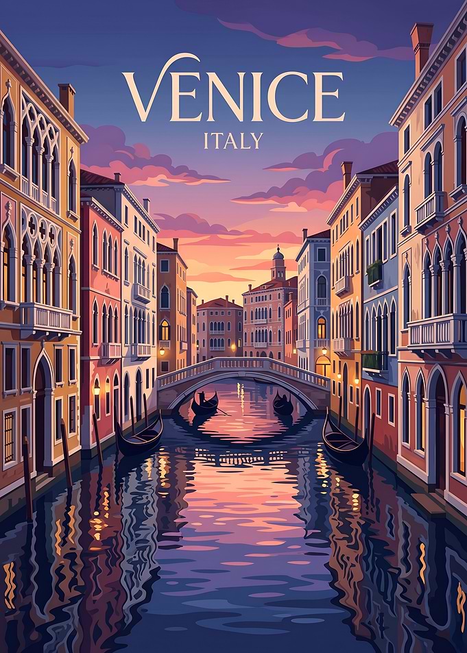 Venice Canals and Gondolas at Sunset