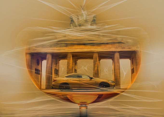 Brandenburg Gate and Car in Wineglass