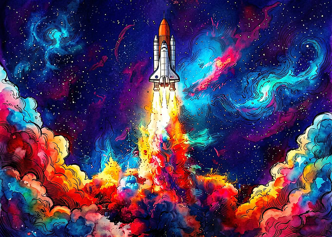 Colorful Space Shuttle Launch Illustration