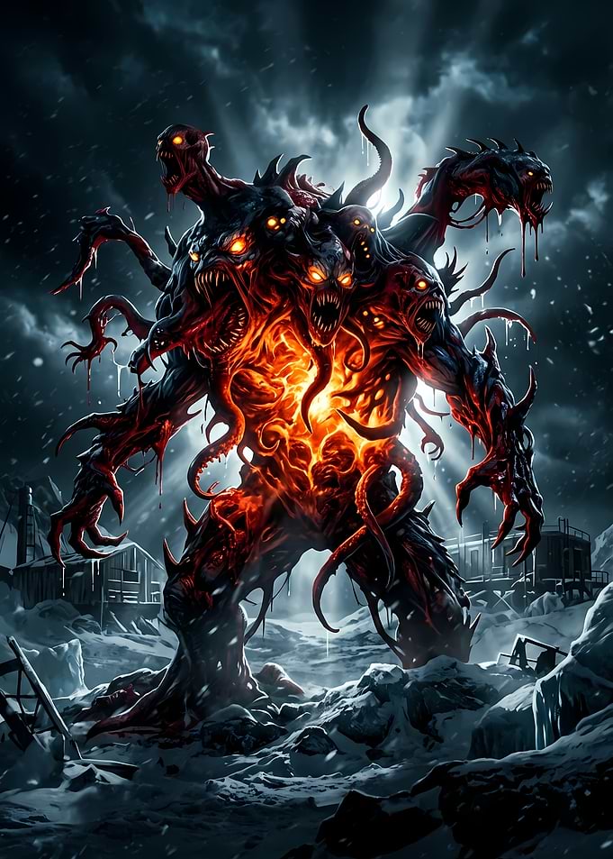 Terrifying Eldritch Monster in Frozen Wasteland