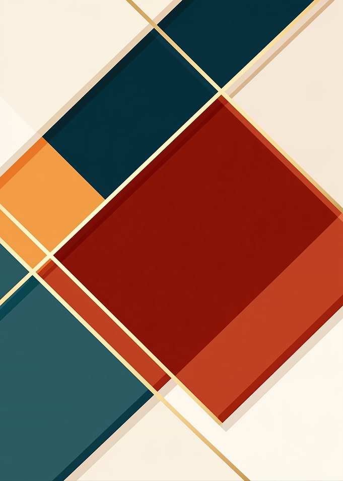 Geometric Abstract Composition with Gold Lines