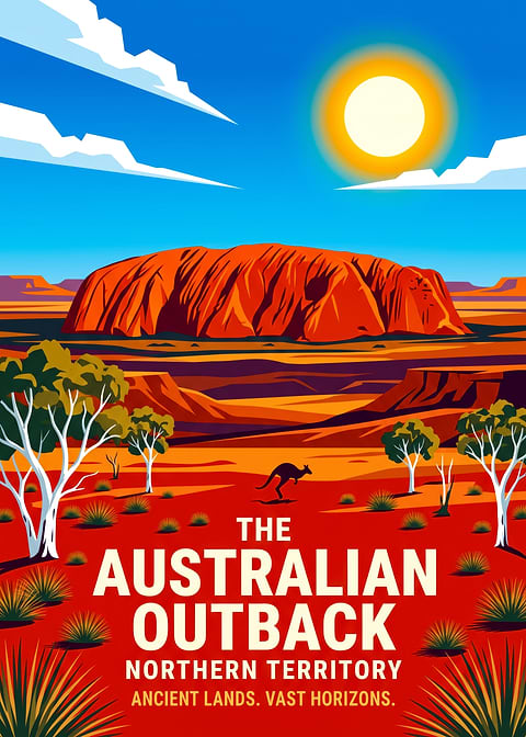 Australian Outback Travel Poster — retro travel art printed on metal