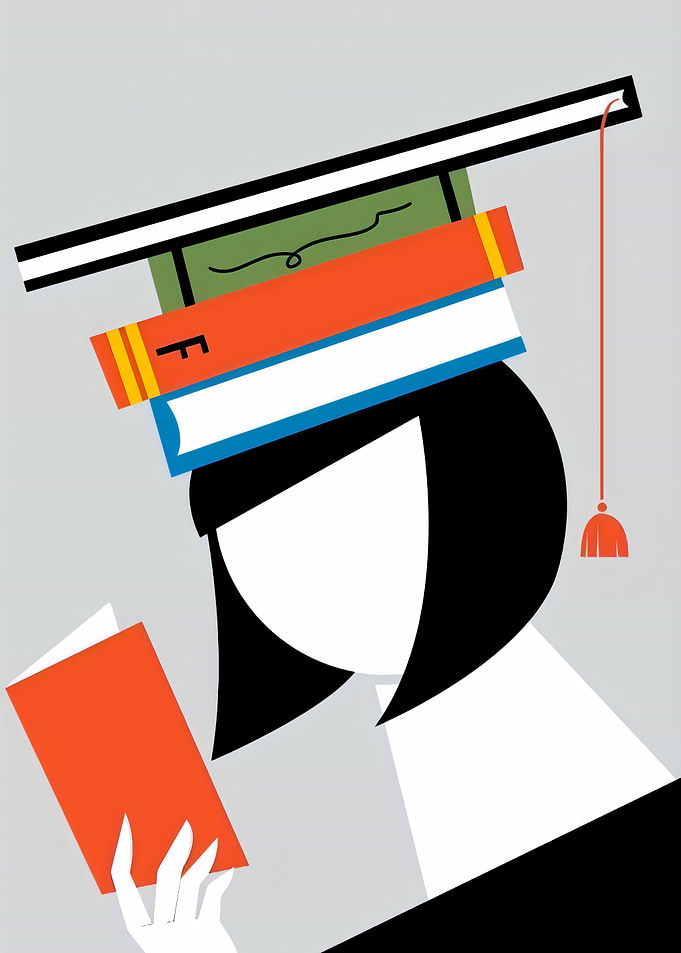 Student with Books Graduation Cap