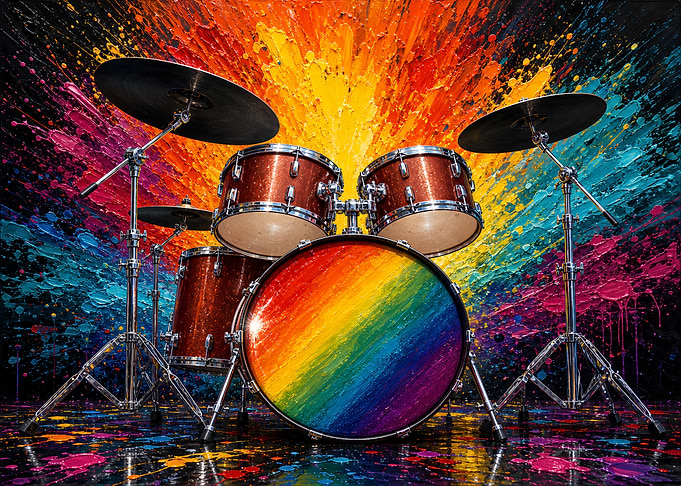 Vibrant Rainbow Drum Kit Art Music