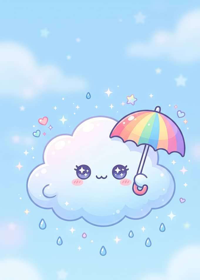 Cute Kawaii Cloud with Rainbow Umbrella