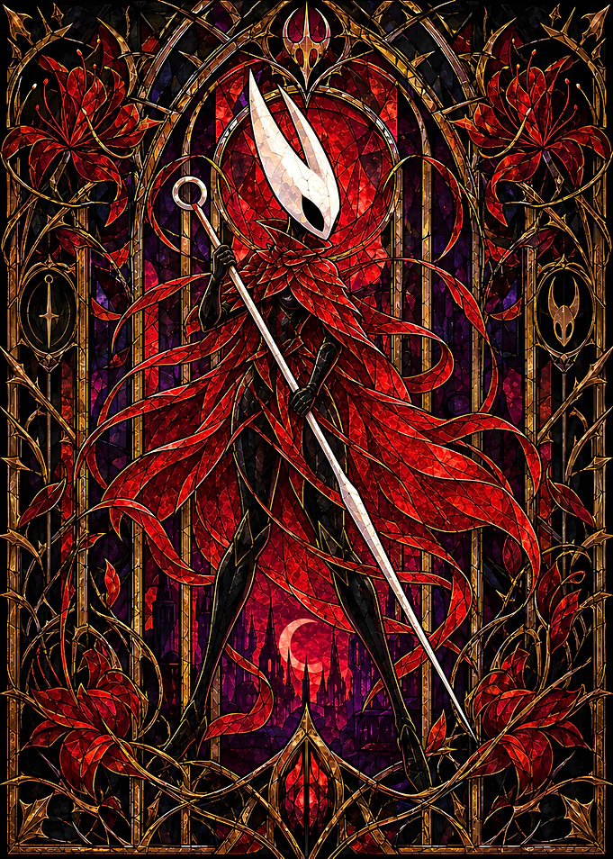 Hornet Hollow Knight Silksong Stained Glass Style