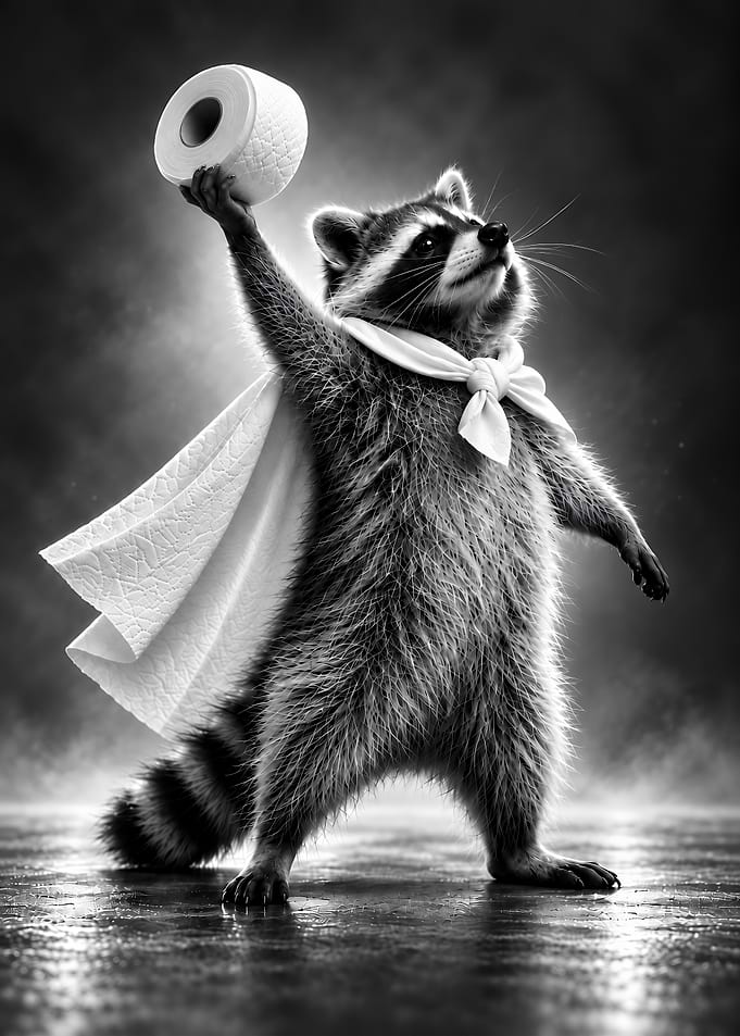 Raccoon with Toilet Paper