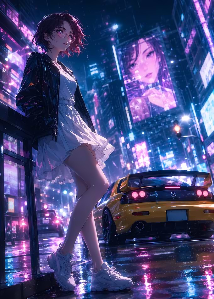Anime Girl in Cyberpunk City