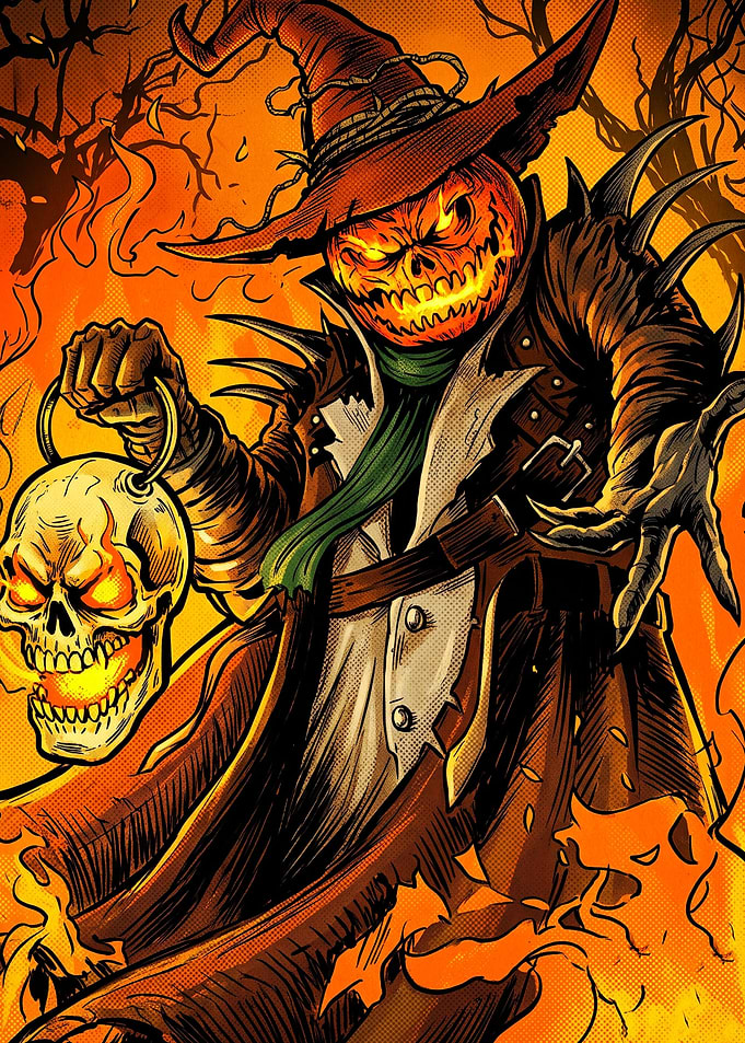 Fiery Pumpkin Head Halloween Character