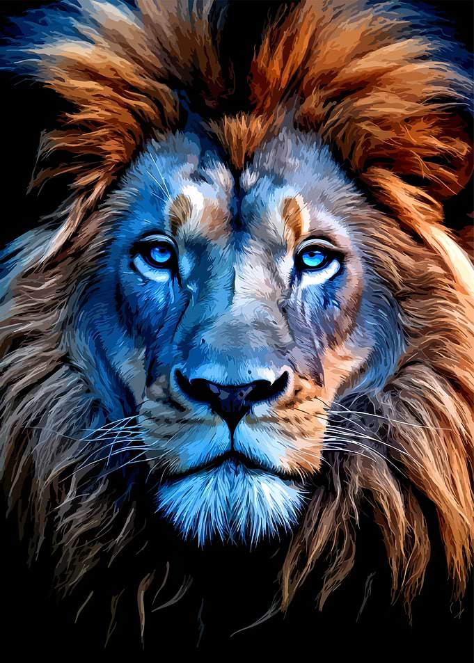 Majestic Lion Portrait with Blue Eyes