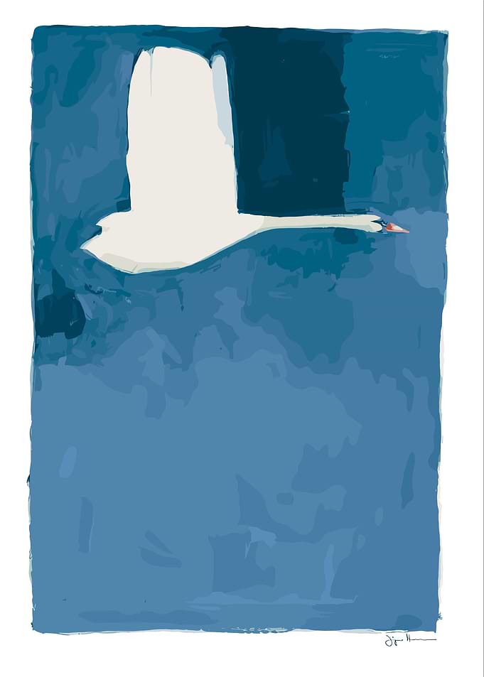 Minimalist White Swan in Flight